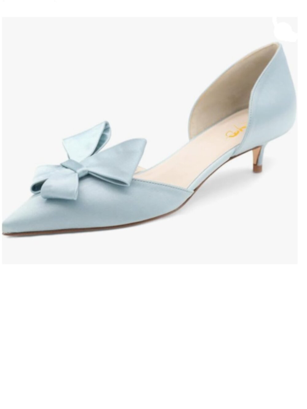 Satin Bow Pointed-Toe Kitten Heel Pump - Light Blue